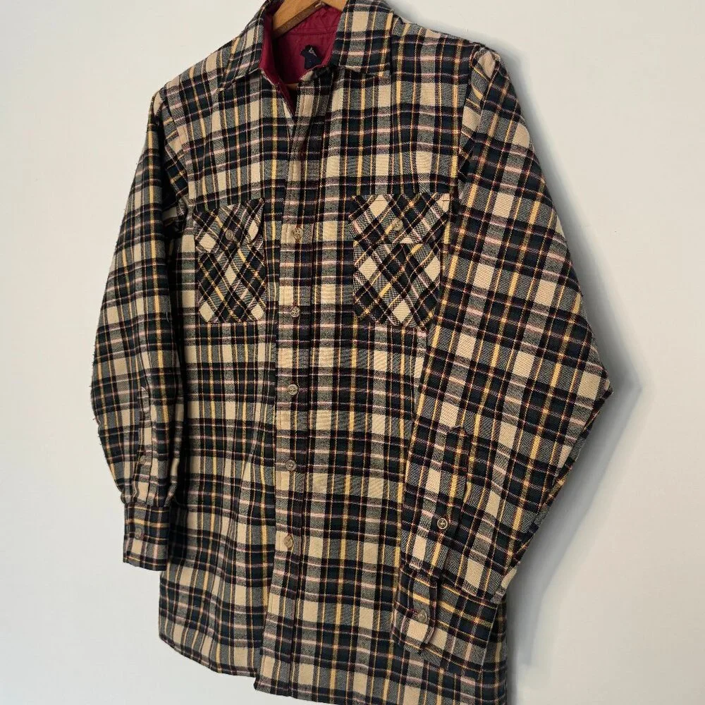 Vintage 1980s Arrow Chore Coat | Earthy Plaid Quilted Lining Shacket Men S - Picture 3 of 8